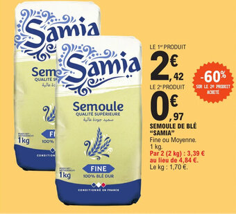 E.Leclerc SEMOULE DE BLÉ "SAMIA" offre