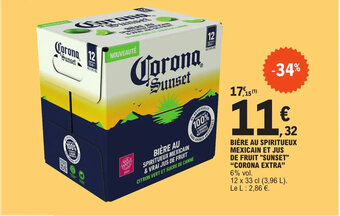 E.Leclerc BIÈRE AU SPIRITUEUX MEXICAIN ET JUS DE FRUIT "SUNSET" "CORONA EXTRA" 6% vol. offre