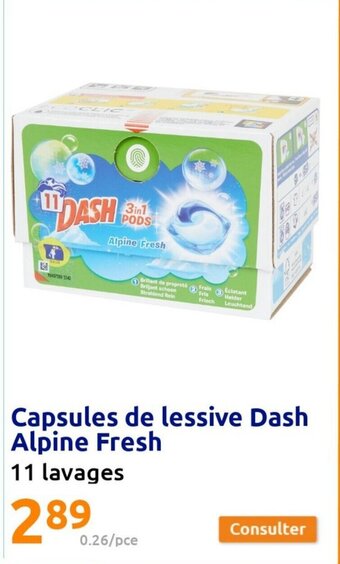 Action Capsules de lessive Dash Alpine Fresh 11 lavages offre
