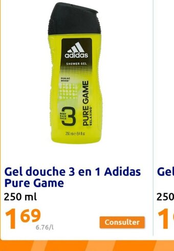 Action Gel douche 3 en 1 Adidas Pure Game offre