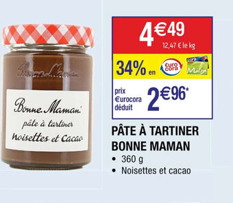 Cora x Carrefour PÂTE À TARTINER BONNE MAMAN offre