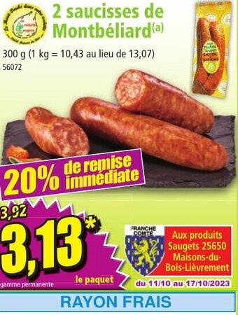 2 saucisses de Montbéliard