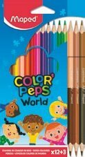 Plein ciel POCHETTE 12 CRAYONS DE COULEUR + 3 BICOLORES COULEUR PEAU offre