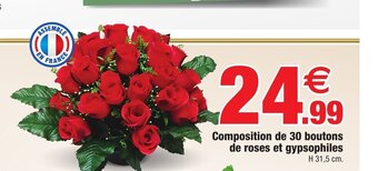 Bazarland Composition de 30 boutons de roses et gypsophiles offre