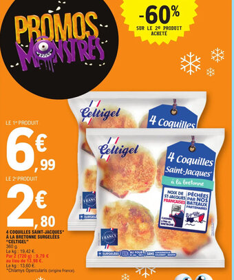 E.Leclerc 4 COQUILLES SAINT-JACQUES* À LA BRETONNE SURGELÉES "CELTIGEL" offre