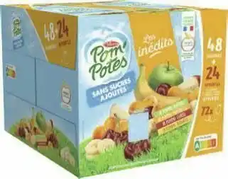 Géant Casino Pom’Potes sans sucres ajoutés Les Inédits Nature Mirabelle Cerise Banane offre