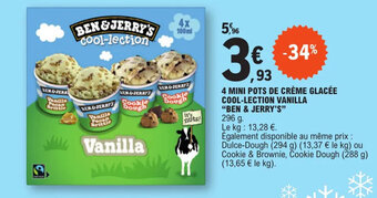 E.Leclerc 4 MINI POTS DE CRÈME GLACÉE COOL-LECTION VANILLA "BEN & JERRY'S" offre
