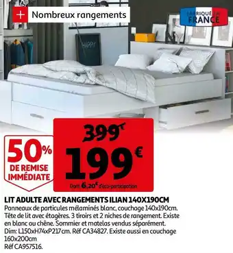 Auchan LIT ADULTE AVEC RANGEMENTS ILIAN 140X190CM offre