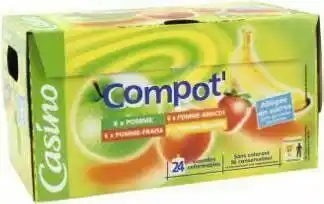 Géant Casino Compot’ Allégée en sucres Pomme Abricot Fraise Banane offre