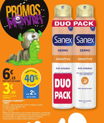 E.Leclerc DEODORANT ATOMISEUR(²)(3) "SANEX" offre
