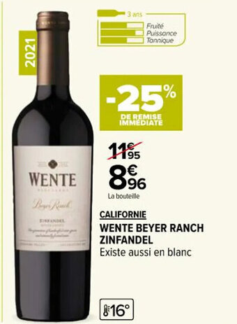CALIFORNIE WENTE BEYER RANCH ZINFANDEL