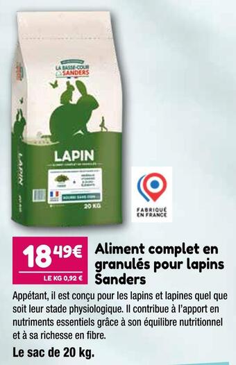 Sanders aliment complet en granulés pour lapins