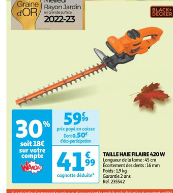 Auchan TAILLE HAIE FILAIRE 420 TAILLE HAIE FILAIRE 420 W offre