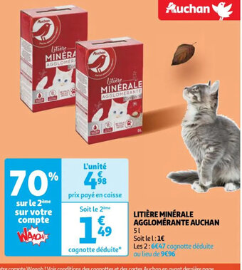 Auchan LITIÈRE MINÉRALE AGGLOMÉRANTE AUCHAN offre