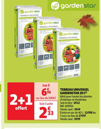 Auchan TERREAU UNIVERSEL GARDENSTAR 20 offre