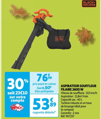 Auchan ASPIRATEUR SOUFFLEUR FILAIRE 2600 W offre