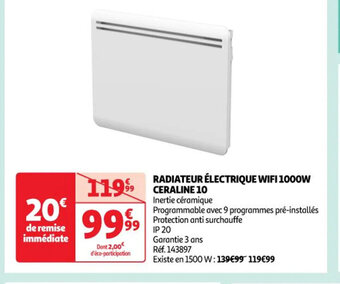 Auchan RADIATEUR ÉLECTRIQUE WIFI 1000W offre