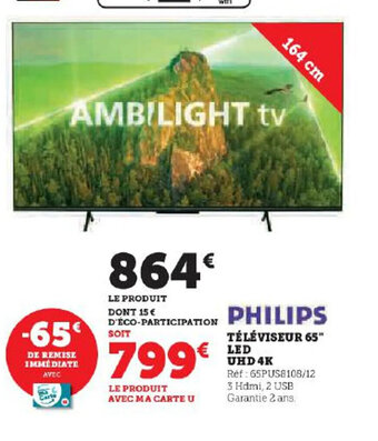 Hyper U TÉLÉVISEUR 65 UHD 4K offre