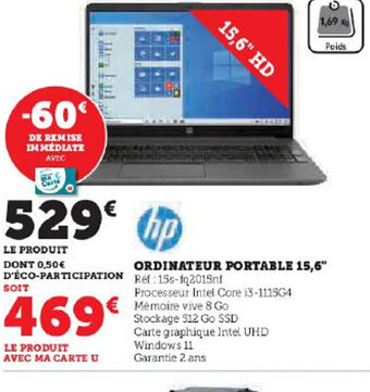 Hyper U ORDINATEUR PORTABLE 15,6 offre