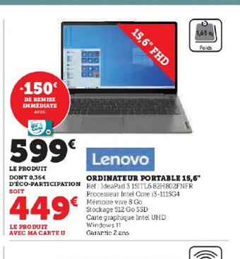 Hyper U ORDINATEUR PORTABLE 15, offre