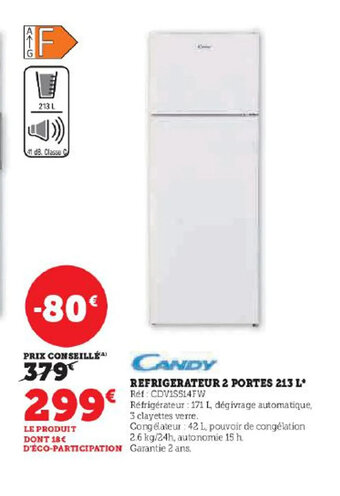 Hyper U REFRIGERATEUR 2 PORTES 213 L offre