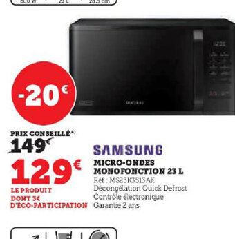 Hyper U MICRO-ONDES MONOFONCTION 23 L offre