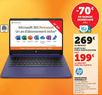 Hyper U ORDINATEUR PORTABLE 14 offre