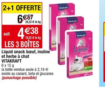 Cora x Carrefour Liquid snack boeuf, inuline et herbe à chat offre