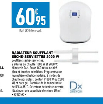 Brico Cash RADIATEUR SOUFFLANT SÈCHE-SERVIETTES 2000 W offre