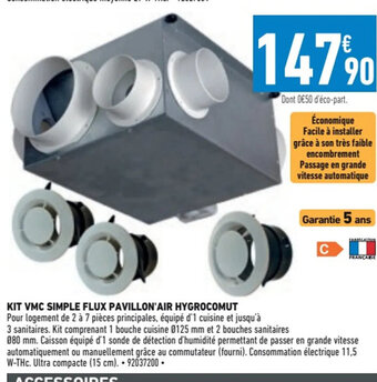 Brico Cash KIT VMC SIMPLE FLUX PAVILLON'AIR HYGROCOMUT offre