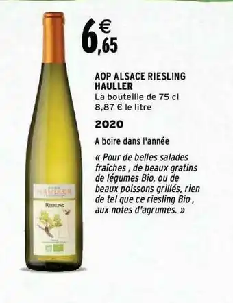 Intermarché Aop Alsace Riesling Hauller 2020 offre