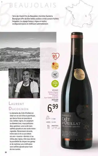 Lidl Régnié Vieilles Vignes Domaine Crêt D'oeillat Sans Sulfites Ajoutés 2020 Aop offre