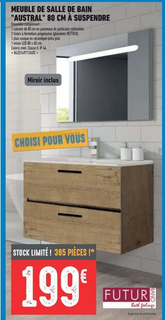 Brico Cash MEUBLE DE SALLE DE BAIN AUSTRAL 80 CM À SUSPENDRE offre