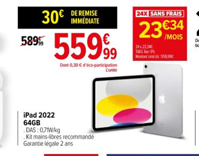 Promo iPad 2022 64GB chez Carrefour
