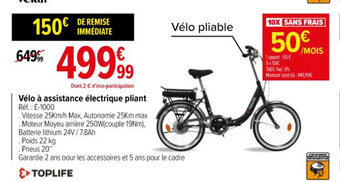 Carrefour Vélo à assistance électrique pliant offre