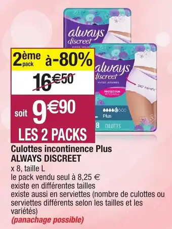 Migros Culottes incontinence plus always discreet offre