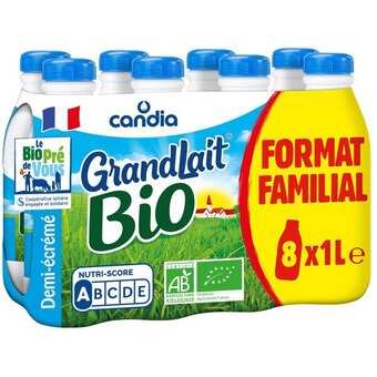 Carrefour Candia lait u.h.t. demi-écrémé bio format familial offre