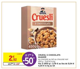 Intermarché Quaker cruesli 3 chocolats offre