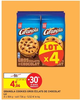 Intermarché Lu granola cookies gros éclats de chocolat offre