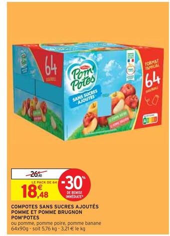 Intermarché Pom'potes compotes sans sucres ajoutés pomme et pomme brugnon offre