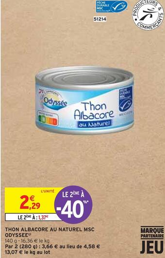 Intermarché Odyssee thon albacore au naturel msc offre
