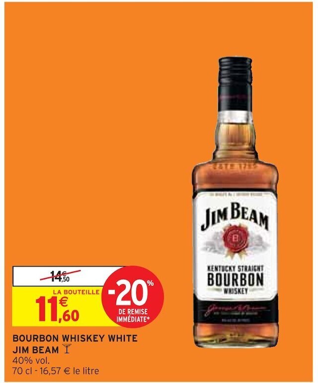 Promo Jim beam bourbon whiskey white chez Intermarché