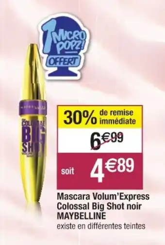 Cora x Carrefour Mascara volum'express colossal big shot noir maybelline offre