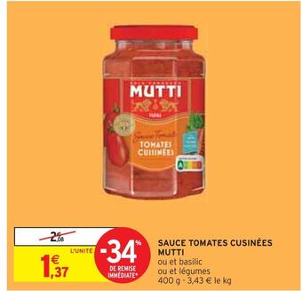 Intermarché Mutti sauce tomates cusinées offre