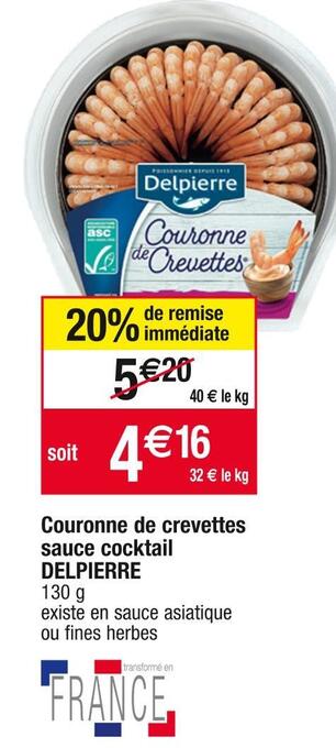 Cora x Carrefour Delpierre couronne de crevettes sauce cocktail offre