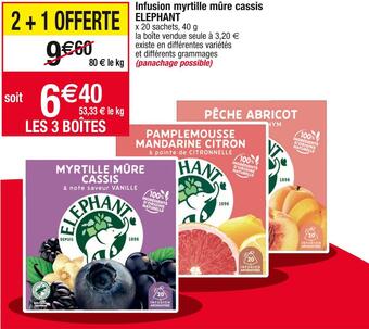 Cora x Carrefour Elephant infusion myrtille mûre cassis offre