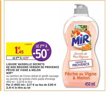 Intermarché Mir liquide vaisselle secrets de nos régions verger de provence pêche de vigne & melon(b) offre