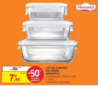 Intermarché Menastyl lot de 3 boites en verre offre