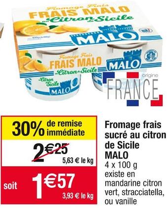 Cora x Carrefour Malo fromage frais sucré au citron de sicile offre
