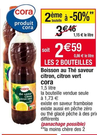 Cora x Carrefour Cora boisson au thé saveur citron, citron vert offre